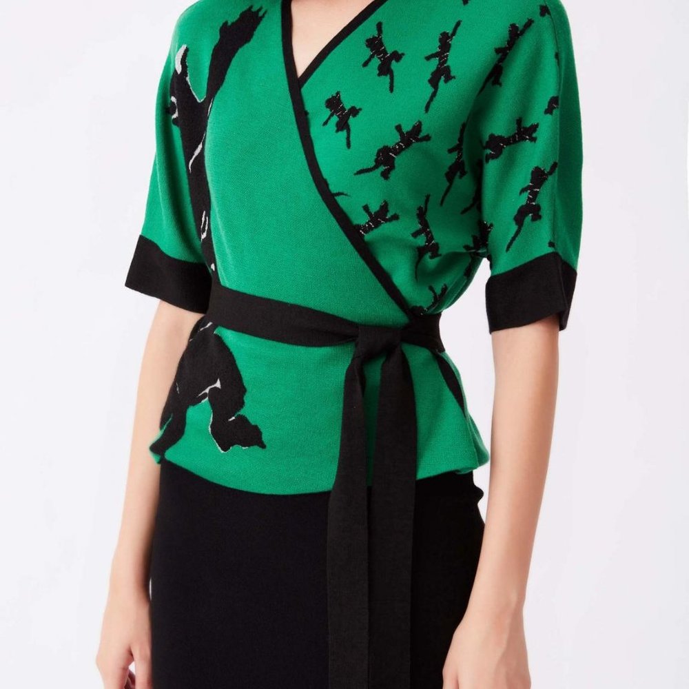 NWT Diane von Furstenberg DVF Cardigan, XS, Green, Knit Wrap Top - Picture 6 of 16